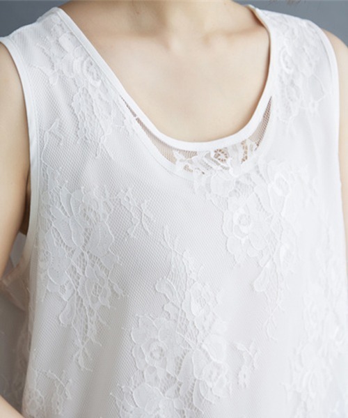 ReRe（リリ）の「総レースノースリーブチュニックトップス（Tシャツ/カットソー・レディース・ブラック/ホワイト・XX-LARGE/X-LARGE/LARGE）」の14枚目の写真