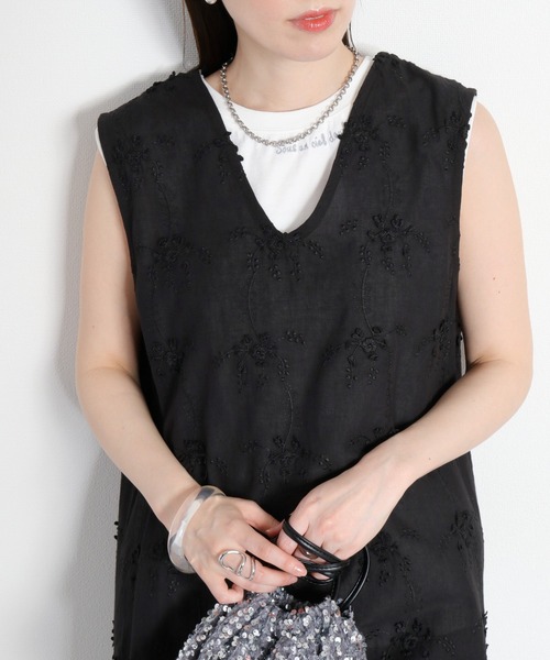 cepo(セポ)の「〈セットアップ対応可能〉前後2way 3Dフラワーレース刺繍リボンワンピース(シャツワンピース・レディース・ブラック/オフホワイト・M)」の20枚目の写真