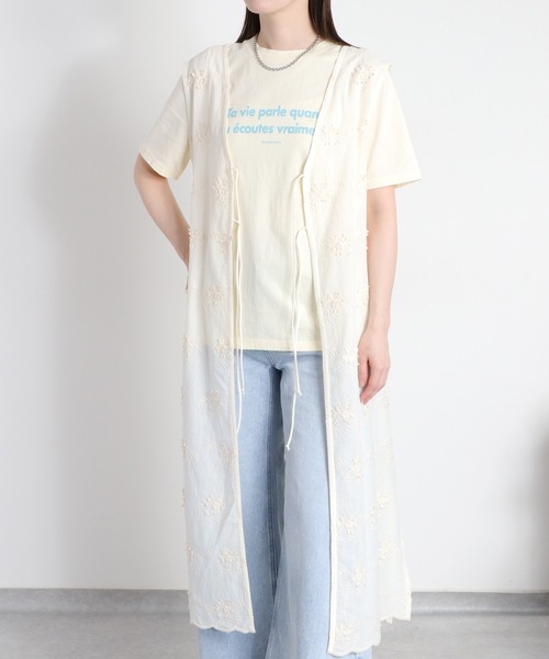cepo(セポ)の「〈セットアップ対応可能〉前後2way 3Dフラワーレース刺繍リボンワンピース(シャツワンピース・レディース・ブラック/オフホワイト・M)」の4枚目の写真