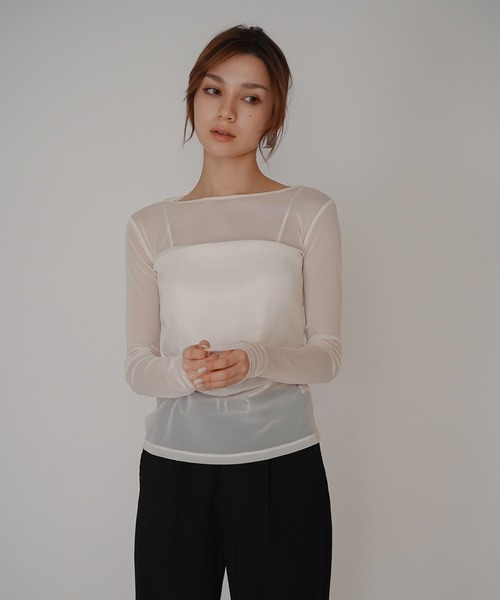 KINO THE KEI(キノザケイ)の「セカンドスキン シアー アシンメトリー トップス KINO THE KEI(Tシャツ/カットソー・レディース・ベージュ/キナリ/ブラック・フリー)」の8枚目の写真