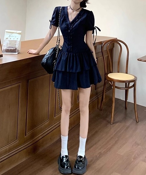 gossip!ロサンゼルス(ゴシップロサンゼルス)の「YUGA ティアードフリル ミニワンピース(ワンピース・レディース・ブルー・FREE)」の7枚目の写真