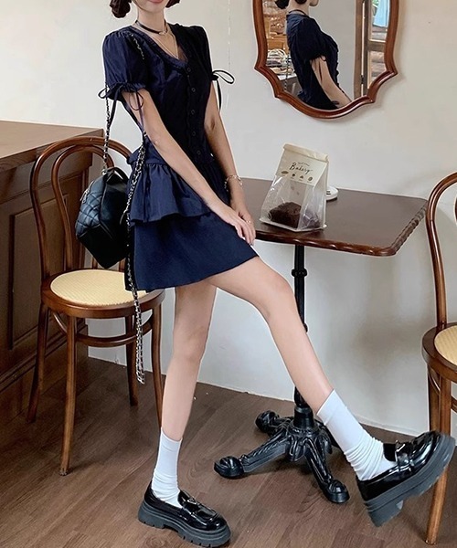 gossip!ロサンゼルス(ゴシップロサンゼルス)の「YUGA ティアードフリル ミニワンピース(ワンピース・レディース・ブルー・FREE)」の8枚目の写真