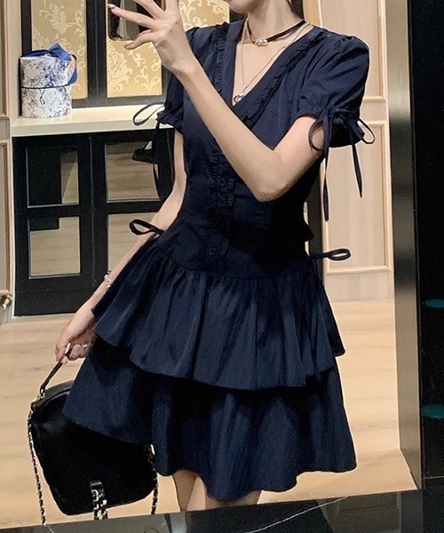gossip!ロサンゼルス(ゴシップロサンゼルス)の「YUGA ティアードフリル ミニワンピース(ワンピース・レディース・ブルー・FREE)」の9枚目の写真
