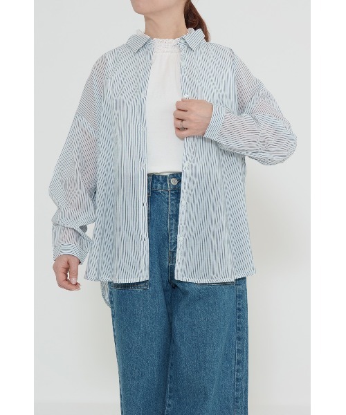 HEART MARKET(ハートマーケット)の「ふわ軽コットンシアー長袖シャツ(シャツ/ブラウス・レディース・ネイビー系/ナチュラル/ブラック/ホワイト/チェック/ブルー系・FREE)」の4枚目の写真