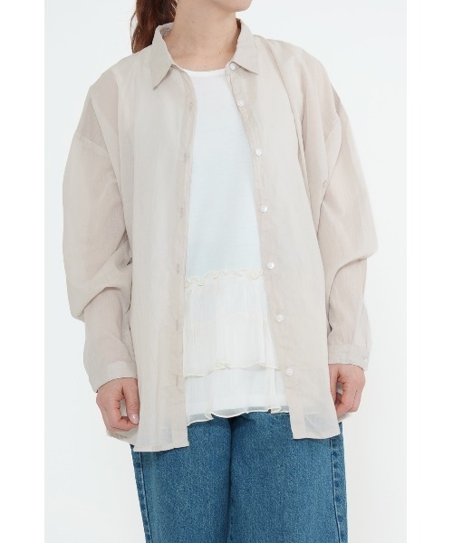 HEART MARKET(ハートマーケット)の「ふわ軽コットンシアー長袖シャツ(シャツ/ブラウス・レディース・ネイビー系/ナチュラル/ブラック/ホワイト/チェック/ブルー系・FREE)」の3枚目の写真