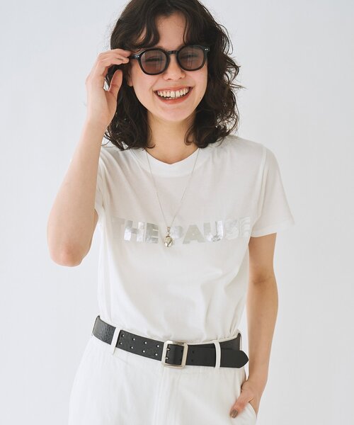 THE PAUSE（ザ ポーズ）の「＜WEB限定＞【THE PAUSE】THE PAUSEメタリックTシャツ（Tシャツ/カットソー・レディース・チャコールグレー/オフホワイト・FREE）」の4枚目の写真