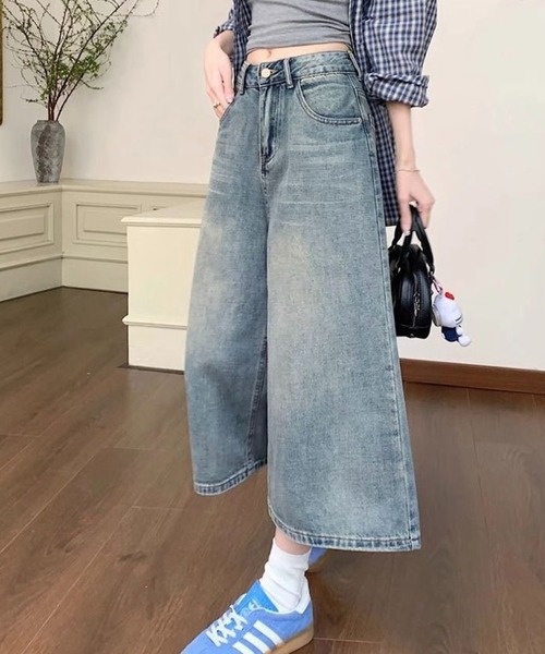 SHOUYO(ショウヨウ)の「7分丈ワイドデニムパンツ/ルーズシルエットクロップドジーンズ(デニムパンツ・レディース・ネイビー/ブルー・M)」の5枚目の写真