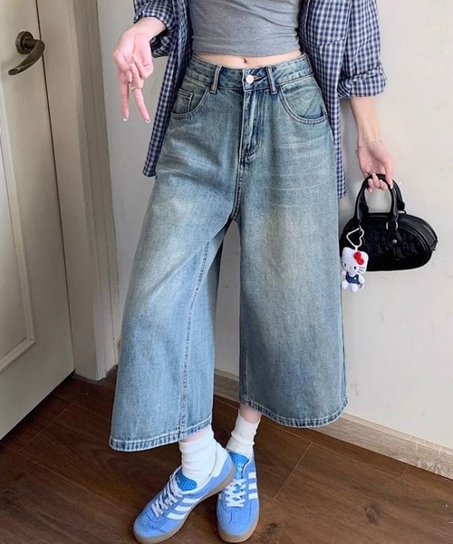 SHOUYO(ショウヨウ)の「7分丈ワイドデニムパンツ/ルーズシルエットクロップドジーンズ(デニムパンツ・レディース・ネイビー/ブルー・M)」の7枚目の写真