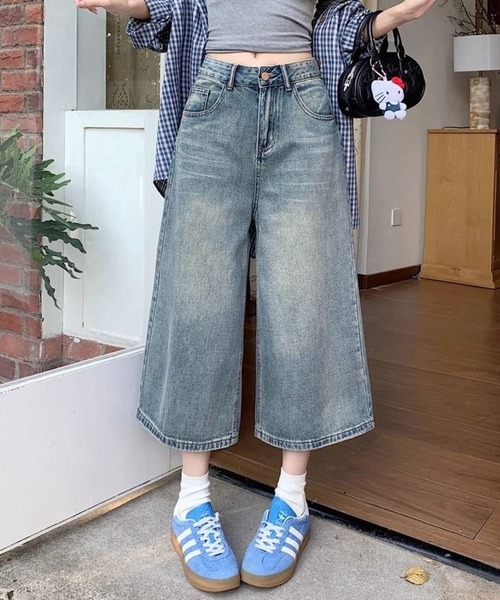 SHOUYO(ショウヨウ)の「7分丈ワイドデニムパンツ/ルーズシルエットクロップドジーンズ(デニムパンツ・レディース・ネイビー/ブルー・M)」の8枚目の写真