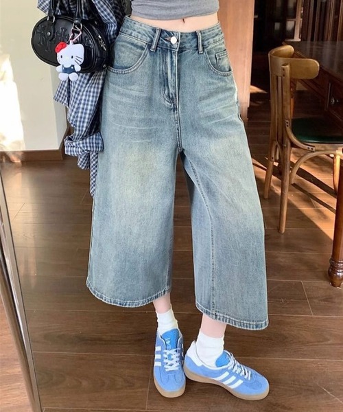 SHOUYO(ショウヨウ)の「7分丈ワイドデニムパンツ/ルーズシルエットクロップドジーンズ(デニムパンツ・レディース・ネイビー/ブルー・M)」の12枚目の写真