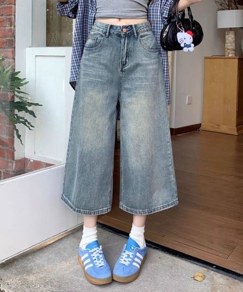 SHOUYO(ショウヨウ)の「7分丈ワイドデニムパンツ/ルーズシルエットクロップドジーンズ(デニムパンツ・レディース・ネイビー/ブルー・M)」の13枚目の写真