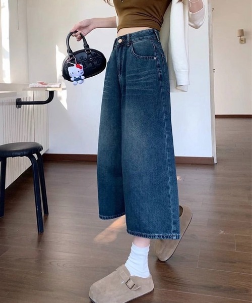 SHOUYO(ショウヨウ)の「7分丈ワイドデニムパンツ/ルーズシルエットクロップドジーンズ(デニムパンツ・レディース・ネイビー/ブルー・M)」の15枚目の写真