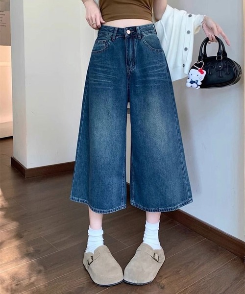 SHOUYO(ショウヨウ)の「7分丈ワイドデニムパンツ/ルーズシルエットクロップドジーンズ(デニムパンツ・レディース・ネイビー/ブルー・M)」の17枚目の写真