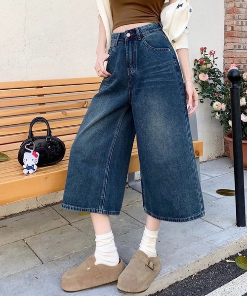 SHOUYO(ショウヨウ)の「7分丈ワイドデニムパンツ/ルーズシルエットクロップドジーンズ(デニムパンツ・レディース・ネイビー/ブルー・M)」の18枚目の写真