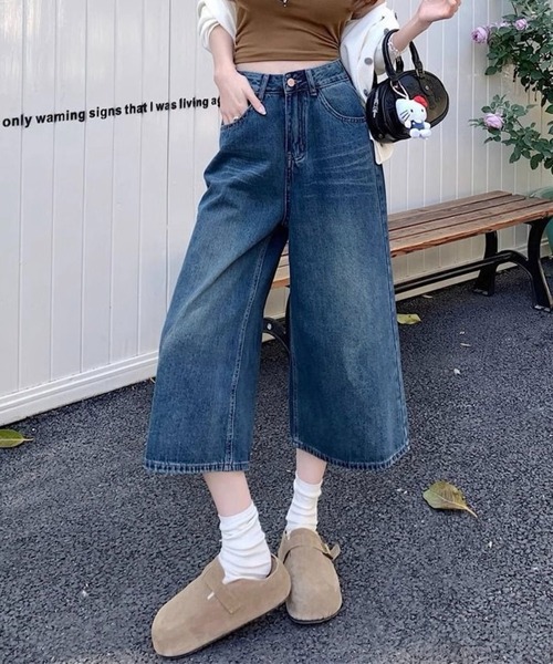 SHOUYO(ショウヨウ)の「7分丈ワイドデニムパンツ/ルーズシルエットクロップドジーンズ(デニムパンツ・レディース・ネイビー/ブルー・M)」の21枚目の写真