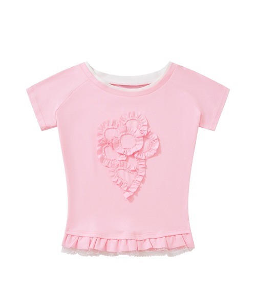 HOOK(フック)の「HOOK for girls 立体フリル裾レース半袖トップス (SS)(Tシャツ/カットソー・レディース・ピンク・FREE)」の2枚目の写真