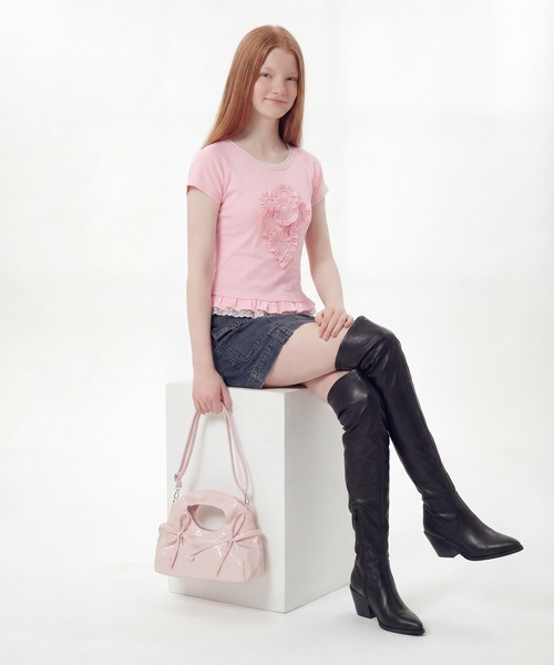 HOOK(フック)の「HOOK for girls 立体フリル裾レース半袖トップス (SS)(Tシャツ/カットソー・レディース・ピンク・FREE)」の18枚目の写真
