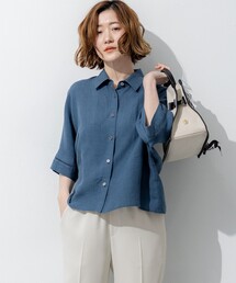 LIBECOリネン ポケット刺繍 クロップドシャツ（シャツ/ブラウス）｜23