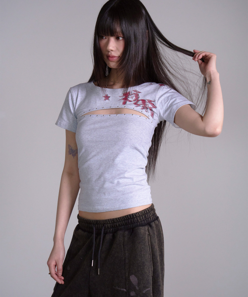 PRENDA(プレンダ)の「CUT OUT STAR STUD TEE GRAY(Tシャツ/カットソー・レディース・その他・F)」の6枚目の写真