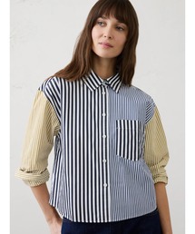 専用出品！BANANA REPUBLIC ストライプ柄ジャガード編みニットポロ レトロジャガードストライプ ルーズニットポロシャツ（ポロシャツ