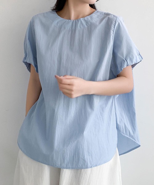 LOWO(ロワ)の「クルーネックパフスリーブポンチョシルエットゆったりブラウス(シャツ/ブラウス・レディース・ホワイト/ブラック/ブルー/イエロー・FREE)」の4枚目の写真