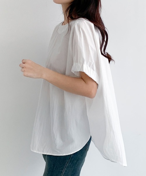 LOWO(ロワ)の「クルーネックパフスリーブポンチョシルエットゆったりブラウス(シャツ/ブラウス・レディース・ホワイト/ブラック/ブルー/イエロー・FREE)」の6枚目の写真