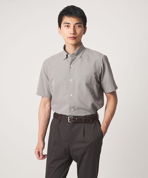 green label relaxing(グリーンレーベルリラクシング)の「ポリエステル ラッカン ギンガムチェック スタンダード スナップ ボタンダウン 半袖 シャツ -ストレッチ・イージーアイロン・吸水速乾-(ビジネスシャツ・メンズ・ダークブラウン/ネイビー/ケリーグリーン・M/S/XL/L)」の1枚目の写真