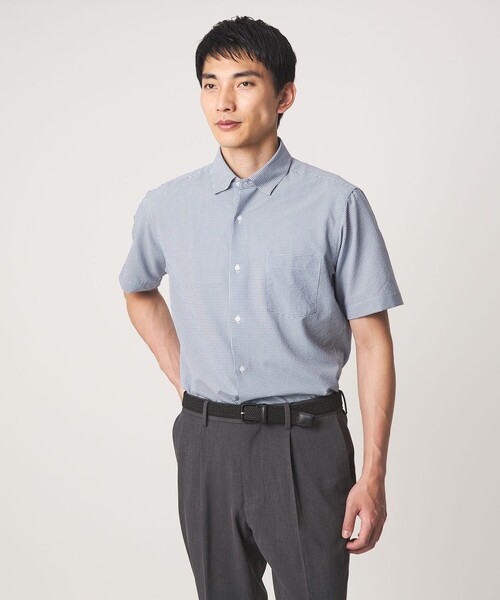 green label relaxing(グリーンレーベルリラクシング)の「ポリエステル ラッカン ギンガムチェック スタンダード スナップ ボタンダウン 半袖 シャツ -ストレッチ・イージーアイロン・吸水速乾-(ビジネスシャツ・メンズ・ダークブラウン/ネイビー/ケリーグリーン・M/S/XL/L)」の3枚目の写真