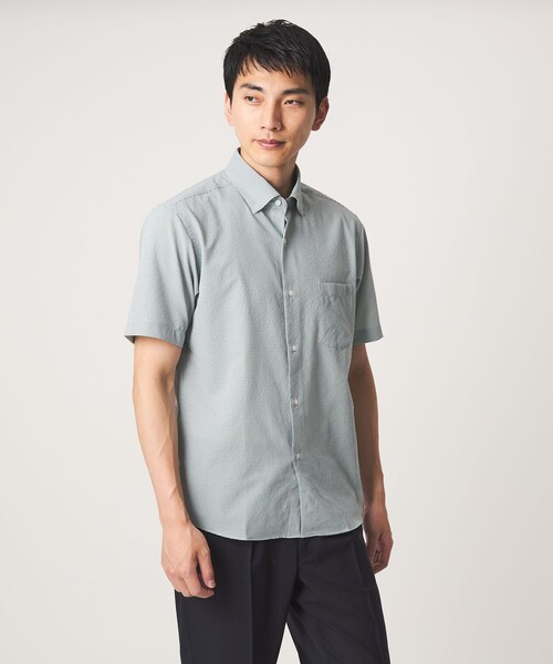 green label relaxing(グリーンレーベルリラクシング)の「ポリエステル ラッカン ギンガムチェック スタンダード スナップ ボタンダウン 半袖 シャツ -ストレッチ・イージーアイロン・吸水速乾-(ビジネスシャツ・メンズ・ダークブラウン/ネイビー/ケリーグリーン・M/S/XL/L)」の2枚目の写真