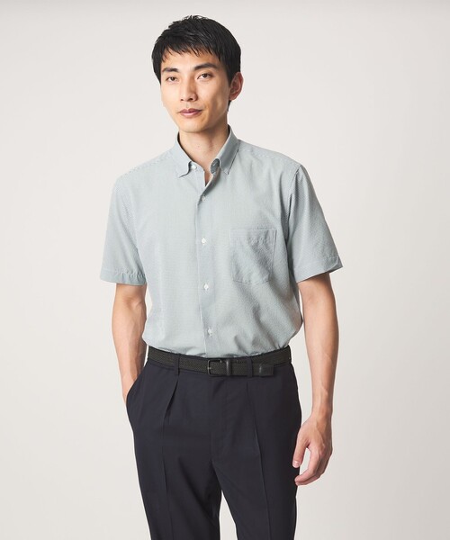 green label relaxing(グリーンレーベルリラクシング)の「ポリエステル ラッカン ギンガムチェック スタンダード スナップ ボタンダウン 半袖 シャツ -ストレッチ・イージーアイロン・吸水速乾-(ビジネスシャツ・メンズ・ダークブラウン/ネイビー/ケリーグリーン・M/S/XL/L)」の7枚目の写真