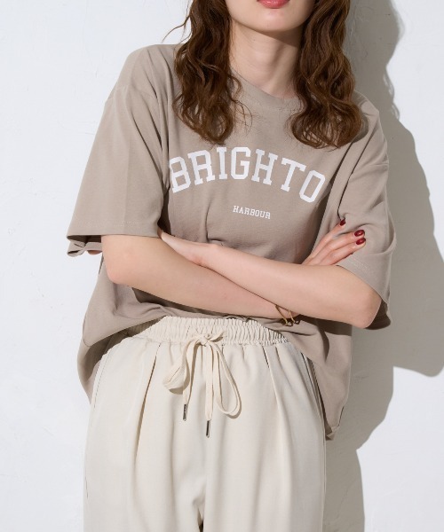 TRIANGLE PALETTE(トライアングルパレット)の「五分袖 アーチロゴ ワイドTシャツ / スーパーストレッチ 半袖T(Tシャツ/カットソー・レディース・ホワイト/グレイッシュベージュ/ブラック/ホワイト系その他・FREE)」の20枚目の写真