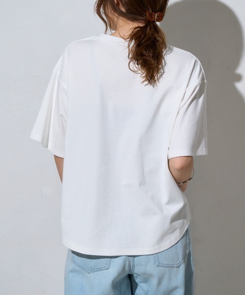 TRIANGLE PALETTE(トライアングルパレット)の「五分袖 アーチロゴ ワイドTシャツ / スーパーストレッチ 半袖T(Tシャツ/カットソー・レディース・ホワイト/グレイッシュベージュ/ブラック/ホワイト系その他・FREE)」の18枚目の写真