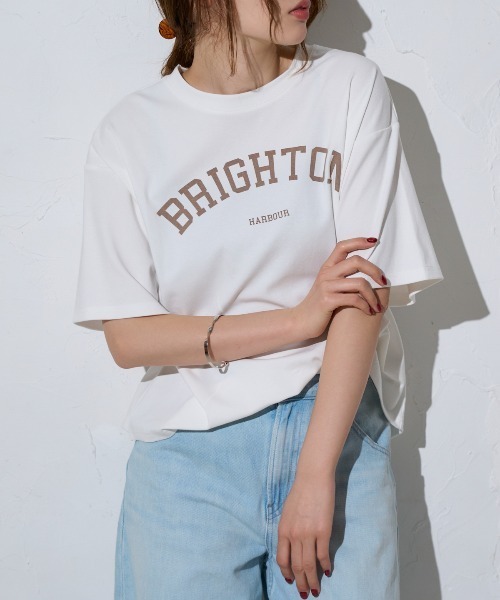 TRIANGLE PALETTE(トライアングルパレット)の「五分袖 アーチロゴ ワイドTシャツ / スーパーストレッチ 半袖T(Tシャツ/カットソー・レディース・ホワイト/グレイッシュベージュ/ブラック/ホワイト系その他・FREE)」の16枚目の写真