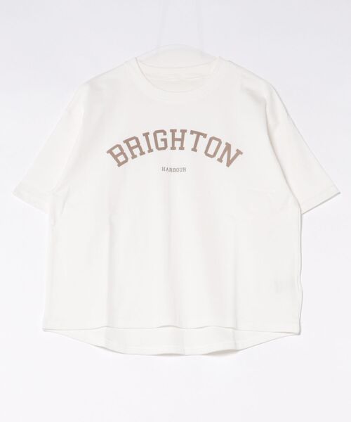 TRIANGLE PALETTE(トライアングルパレット)の「五分袖 アーチロゴ ワイドTシャツ / スーパーストレッチ 半袖T(Tシャツ/カットソー・レディース・ホワイト/グレイッシュベージュ/ブラック/ホワイト系その他・FREE)」の11枚目の写真