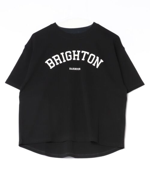 TRIANGLE PALETTE(トライアングルパレット)の「五分袖 アーチロゴ ワイドTシャツ / スーパーストレッチ 半袖T(Tシャツ/カットソー・レディース・ホワイト/グレイッシュベージュ/ブラック/ホワイト系その他・FREE)」の12枚目の写真