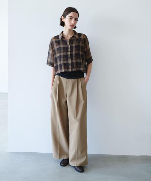 SENSE OF PLACE by URBAN RESEARCH(センスオブプレイスバイアーバンリサーチ)の「シアーチェックシャツ(5分袖)(シャツ/ブラウス・レディース・グレー系その他/ブラウン系その他/ベージュ系その他・ONE)」の12枚目の写真