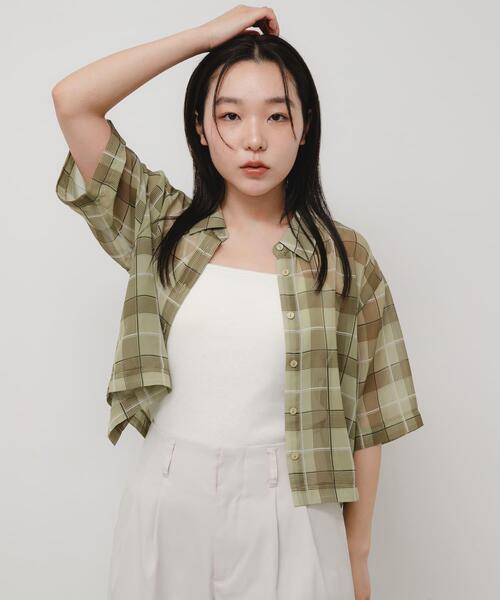 SENSE OF PLACE by URBAN RESEARCH(センスオブプレイスバイアーバンリサーチ)の「シアーチェックシャツ(5分袖)(シャツ/ブラウス・レディース・グレー系その他/ブラウン系その他/ベージュ系その他・ONE)」の19枚目の写真