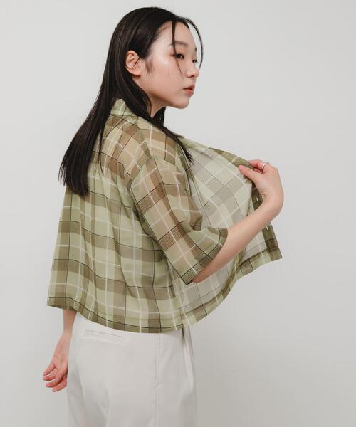 SENSE OF PLACE by URBAN RESEARCH(センスオブプレイスバイアーバンリサーチ)の「シアーチェックシャツ(5分袖)(シャツ/ブラウス・レディース・グレー系その他/ブラウン系その他/ベージュ系その他・ONE)」の20枚目の写真