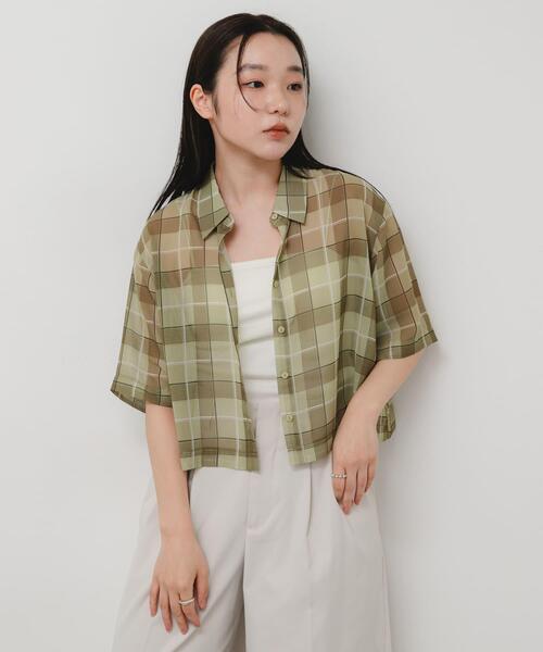 SENSE OF PLACE by URBAN RESEARCH(センスオブプレイスバイアーバンリサーチ)の「シアーチェックシャツ(5分袖)(シャツ/ブラウス・レディース・グレー系その他/ブラウン系その他/ベージュ系その他・ONE)」の21枚目の写真