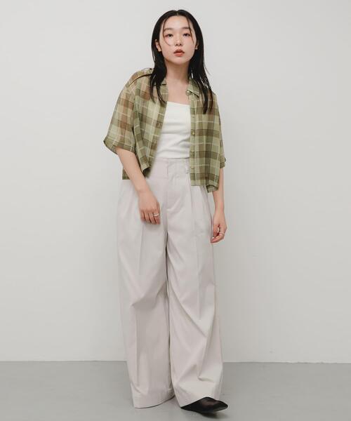 SENSE OF PLACE by URBAN RESEARCH(センスオブプレイスバイアーバンリサーチ)の「シアーチェックシャツ(5分袖)(シャツ/ブラウス・レディース・グレー系その他/ブラウン系その他/ベージュ系その他・ONE)」の22枚目の写真