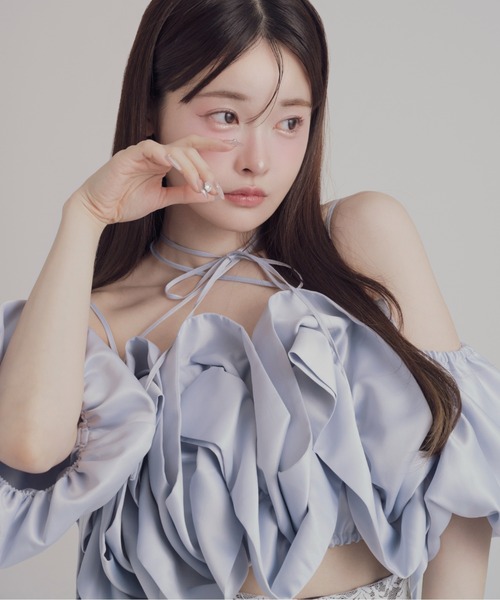 mellowneon(メロウネオン)の「マルチウェイサテンフリルボリュームブラウス(シャツ/ブラウス・レディース・ブラウン/ブルーグレー/ホワイト/ピンク・FREE)」の19枚目の写真