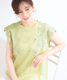 【S-LL/洗濯機可】女性らしさ溢れるモチーフレース スムースTシャツ
