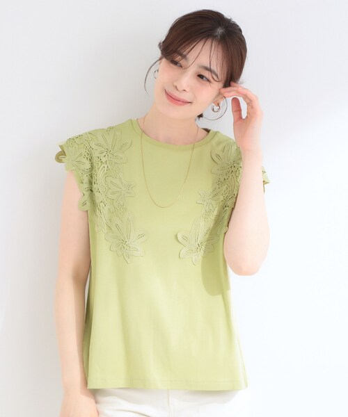 SHOO・LA・RUE(シューラルー)の「【S-LL/洗濯機可】女性らしさ溢れるモチーフレース スムースTシャツ(Tシャツ/カットソー・レディース・ライトグリーン/ホワイト/チャコールグレー・04/03/02/01)」の13枚目の写真