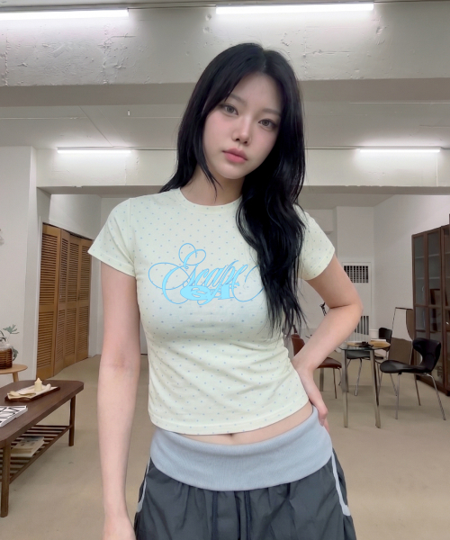 ESCAPEFROM(エスケープフロム)の「ラインイースケープレタリングプリントドットスリムフィット半袖Tシャツレモン(Tシャツ/カットソー・レディース・その他・MEDIUM)」の1枚目の写真