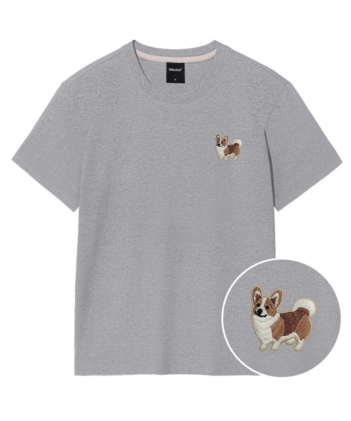OKSTAR(オクスター)の「スマイリーウェルシーコーギー刺繍半袖(Tシャツ/カットソー・レディース・ネイビー/グレー/ライトグレー/ダークグレー/カーキ/ブラック/クリーム/ライトベージュ/ダークブルー/ダークグリーン/ホワイト・SMALL/MEDIUM/LARGE/X-LARGE/2XL/3XL/4XL)」の4枚目の写真