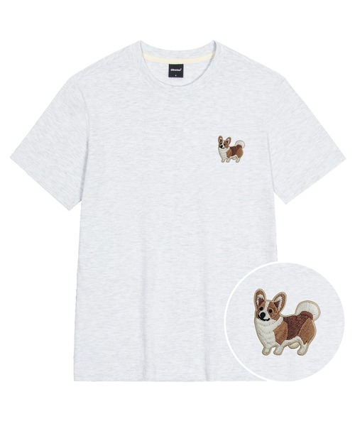 OKSTAR(オクスター)の「スマイリーウェルシーコーギー刺繍半袖(Tシャツ/カットソー・レディース・ネイビー/グレー/ライトグレー/ダークグレー/カーキ/ブラック/クリーム/ライトベージュ/ダークブルー/ダークグリーン/ホワイト・SMALL/MEDIUM/LARGE/X-LARGE/2XL/3XL/4XL)」の3枚目の写真