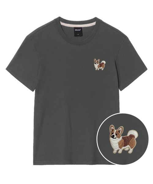 OKSTAR(オクスター)の「スマイリーウェルシーコーギー刺繍半袖(Tシャツ/カットソー・レディース・ネイビー/グレー/ライトグレー/ダークグレー/カーキ/ブラック/クリーム/ライトベージュ/ダークブルー/ダークグリーン/ホワイト・SMALL/MEDIUM/LARGE/X-LARGE/2XL/3XL/4XL)」の5枚目の写真