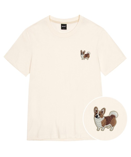 OKSTAR(オクスター)の「スマイリーウェルシーコーギー刺繍半袖(Tシャツ/カットソー・レディース・ネイビー/グレー/ライトグレー/ダークグレー/カーキ/ブラック/クリーム/ライトベージュ/ダークブルー/ダークグリーン/ホワイト・SMALL/MEDIUM/LARGE/X-LARGE/2XL/3XL/4XL)」の6枚目の写真