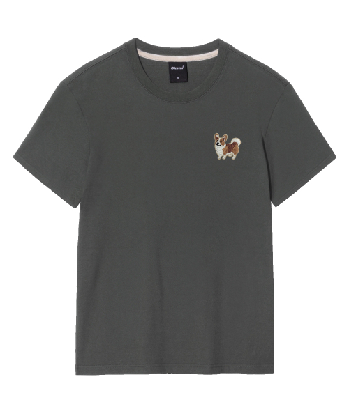OKSTAR(オクスター)の「スマイリーウェルシーコーギー刺繍半袖(Tシャツ/カットソー・レディース・ネイビー/グレー/ライトグレー/ダークグレー/カーキ/ブラック/クリーム/ライトベージュ/ダークブルー/ダークグリーン/ホワイト・SMALL/MEDIUM/LARGE/X-LARGE/2XL/3XL/4XL)」の12枚目の写真