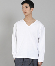 無地Vネック16sコットン長袖TシャツPSC-887ホワイト